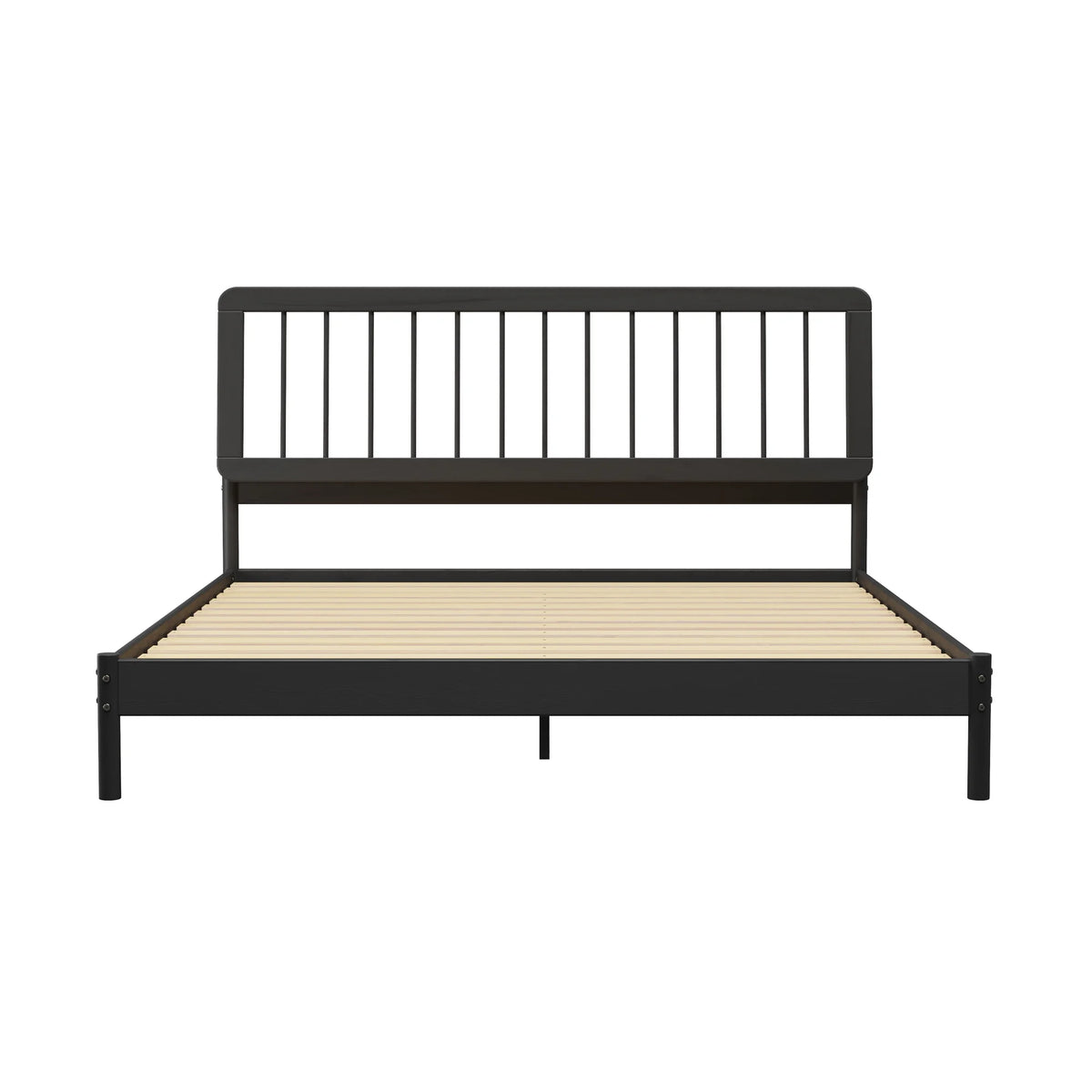 Walker Edison Mid-Century Modern Slatted Solid Wood Queen Bedframe, Natural Pine