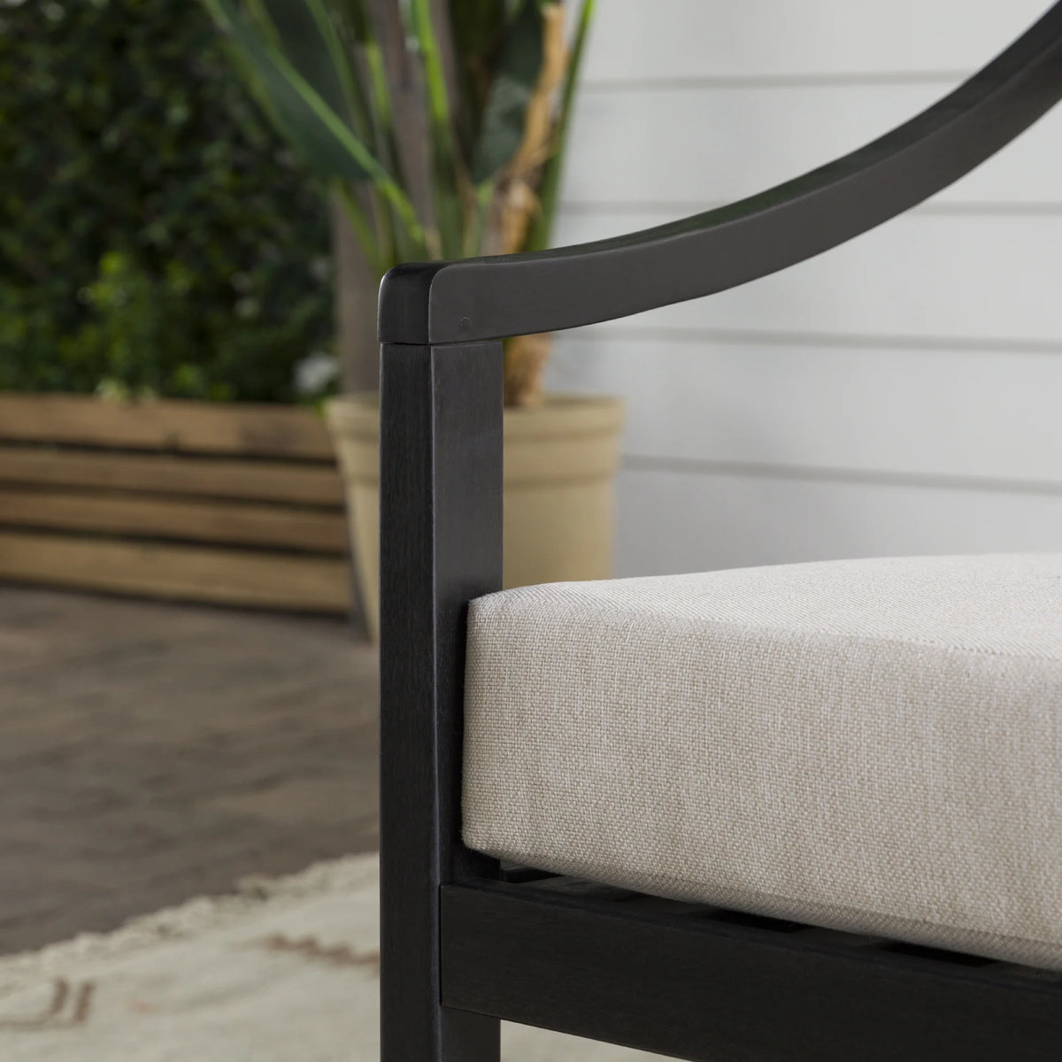Walker Edison Modern Solid Wood Curved-Arm Outdoor Loveseat, Black