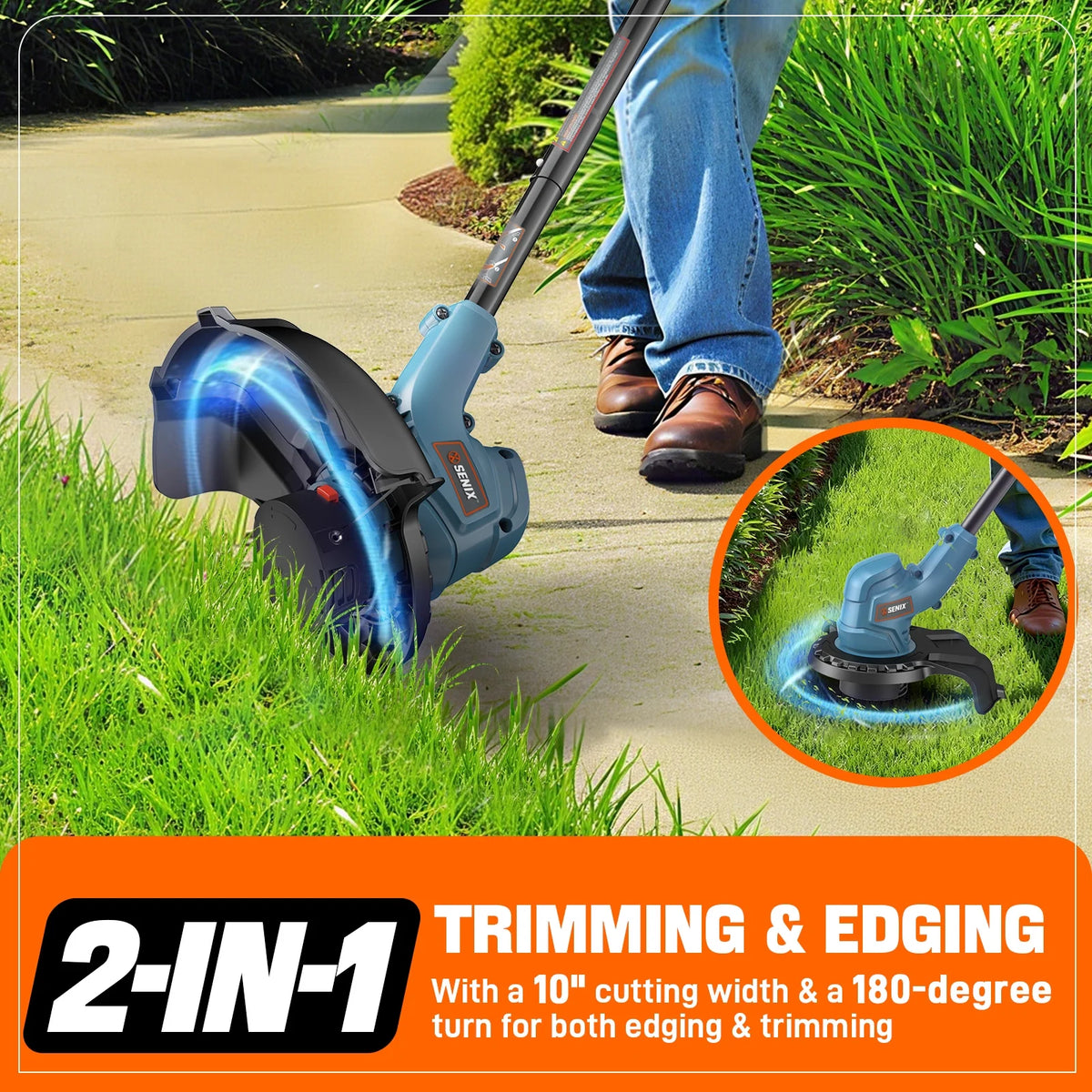 SENIX 20V 2-Tool Cordless Combo Kit, 10-Inch String Trimmer & Variable Speed Leaf Blower (One 4.0Ah Battery and Charger Included) S2K2B1-03