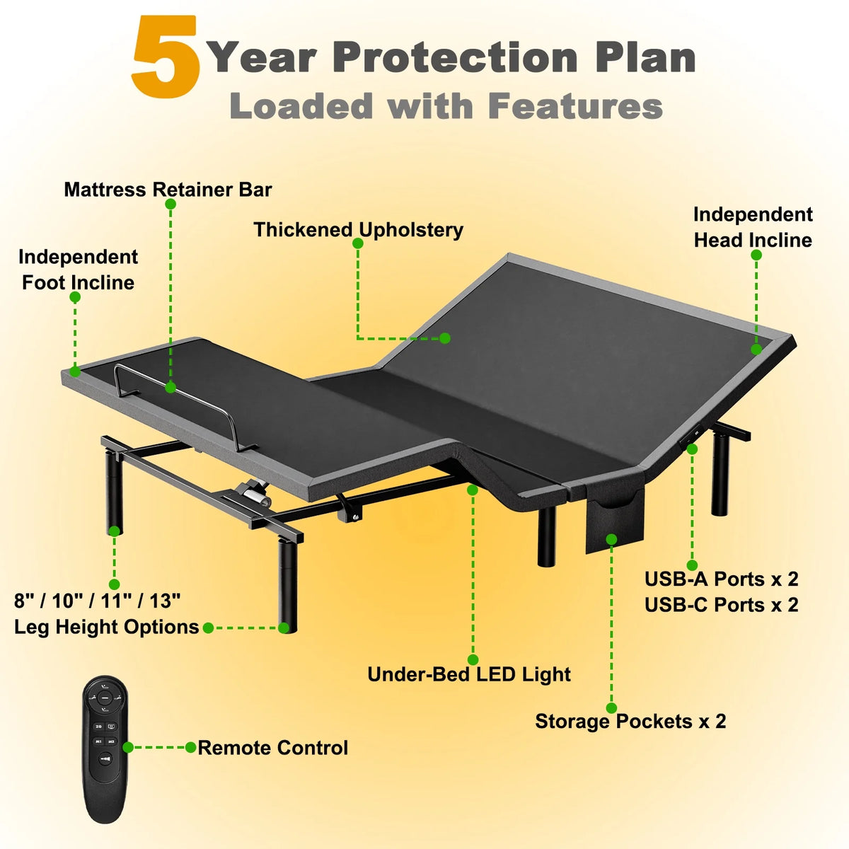 CHITOOMA Electric Adjustable Bed Frame Queen with Massage (4 Modes & 3 Intensities), Wireless Remote, Zero Gravity, 4 USB Ports, Under-Bed Nightlight, 3 Minutes Fast Assembly