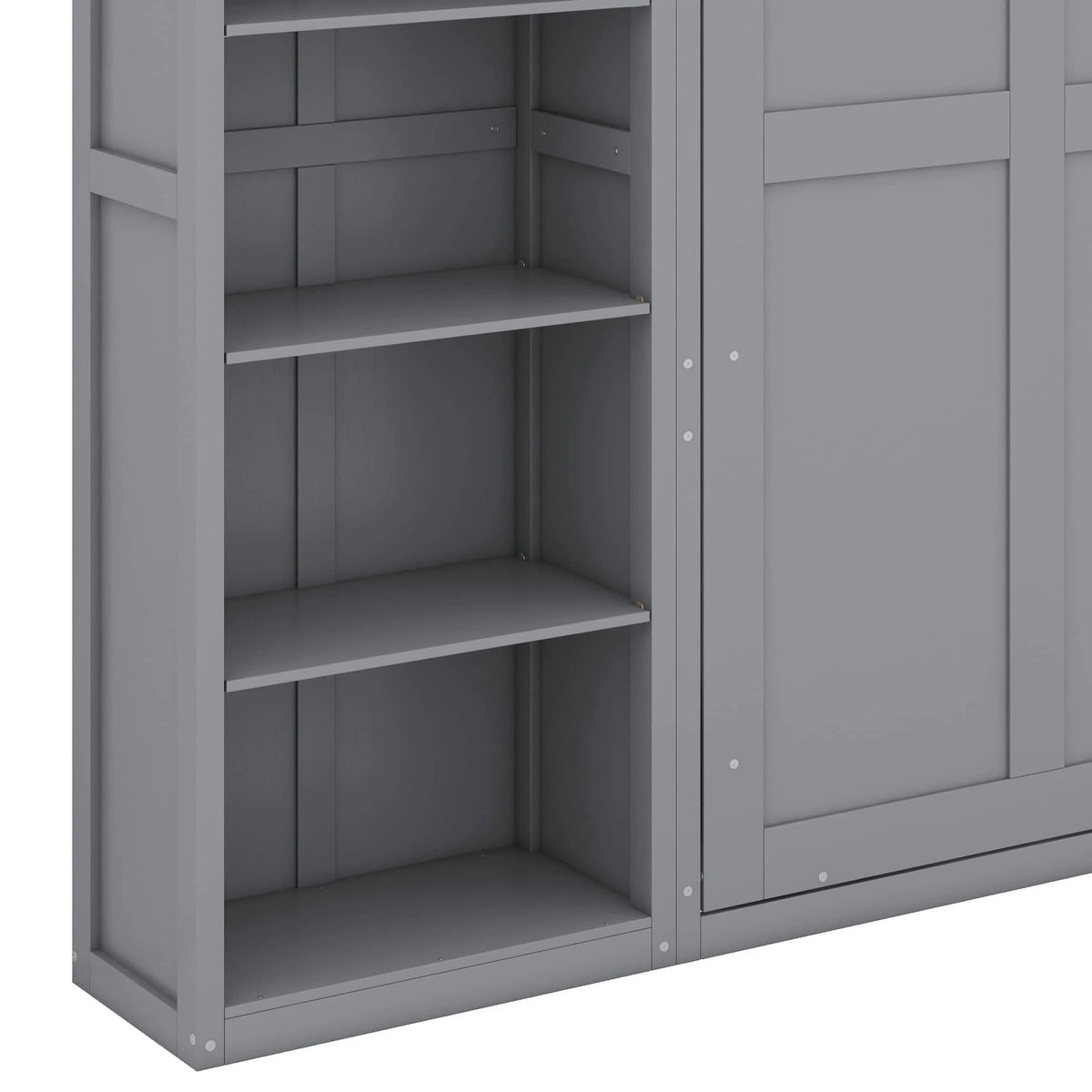 YunNianYang Queen Size Gray Murphy Bed Wall Bed with Shelves