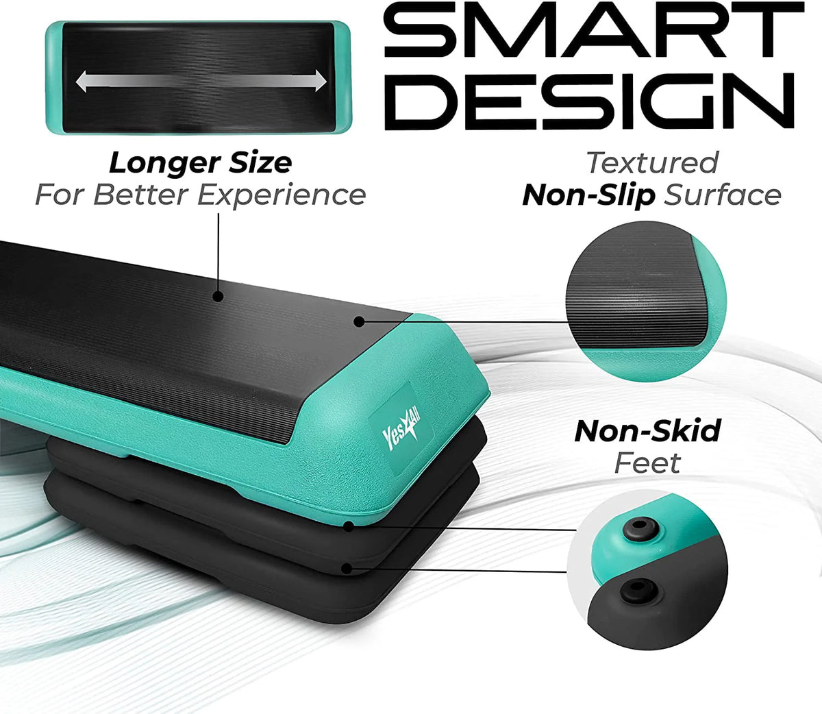 Yes4All Adjustable Aerobic Step Platform, 40 in x 16 in with 4 Risers, Black and Green