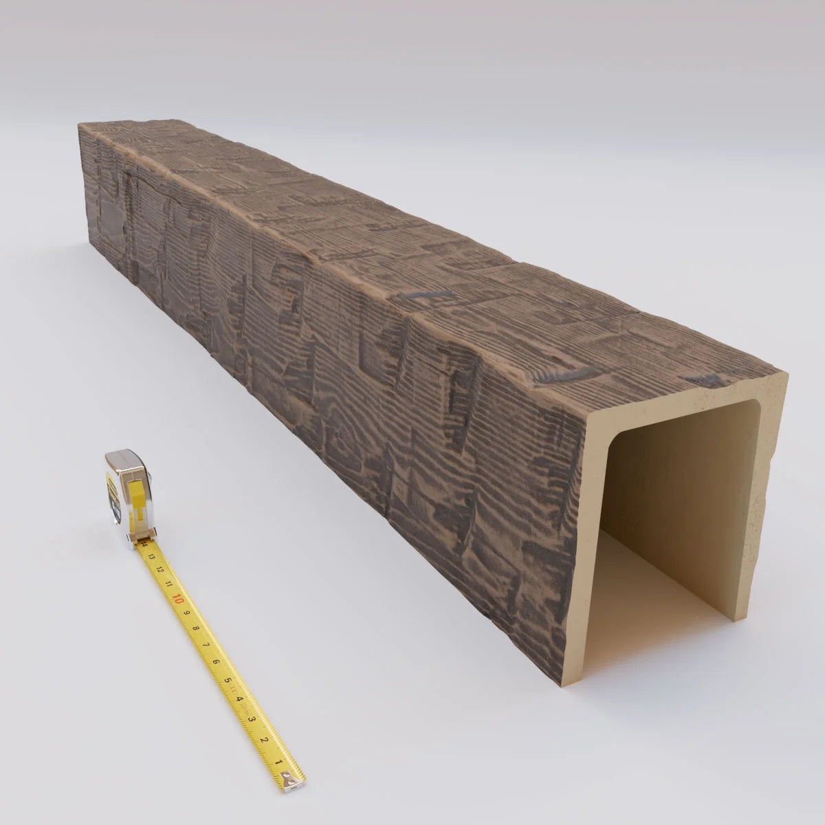 Ekena Millwork 3 1/2"W x 3 1/2"H x 120"L 3-Sided (U-Beam) Reclaimed Axed Cut HeritageTimber Faux Wood Ceiling Beam, Kona Brown
