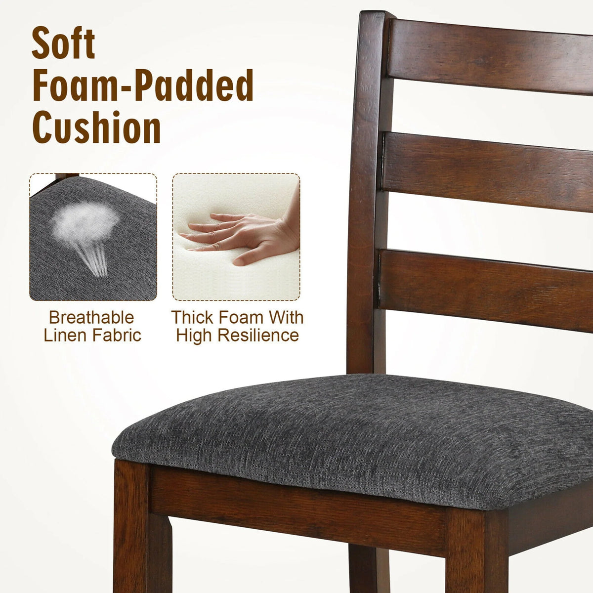 Gymax Set of 2 Barstools Counter Height Chairs w/Fabric Seat & Rubber Wood Legs