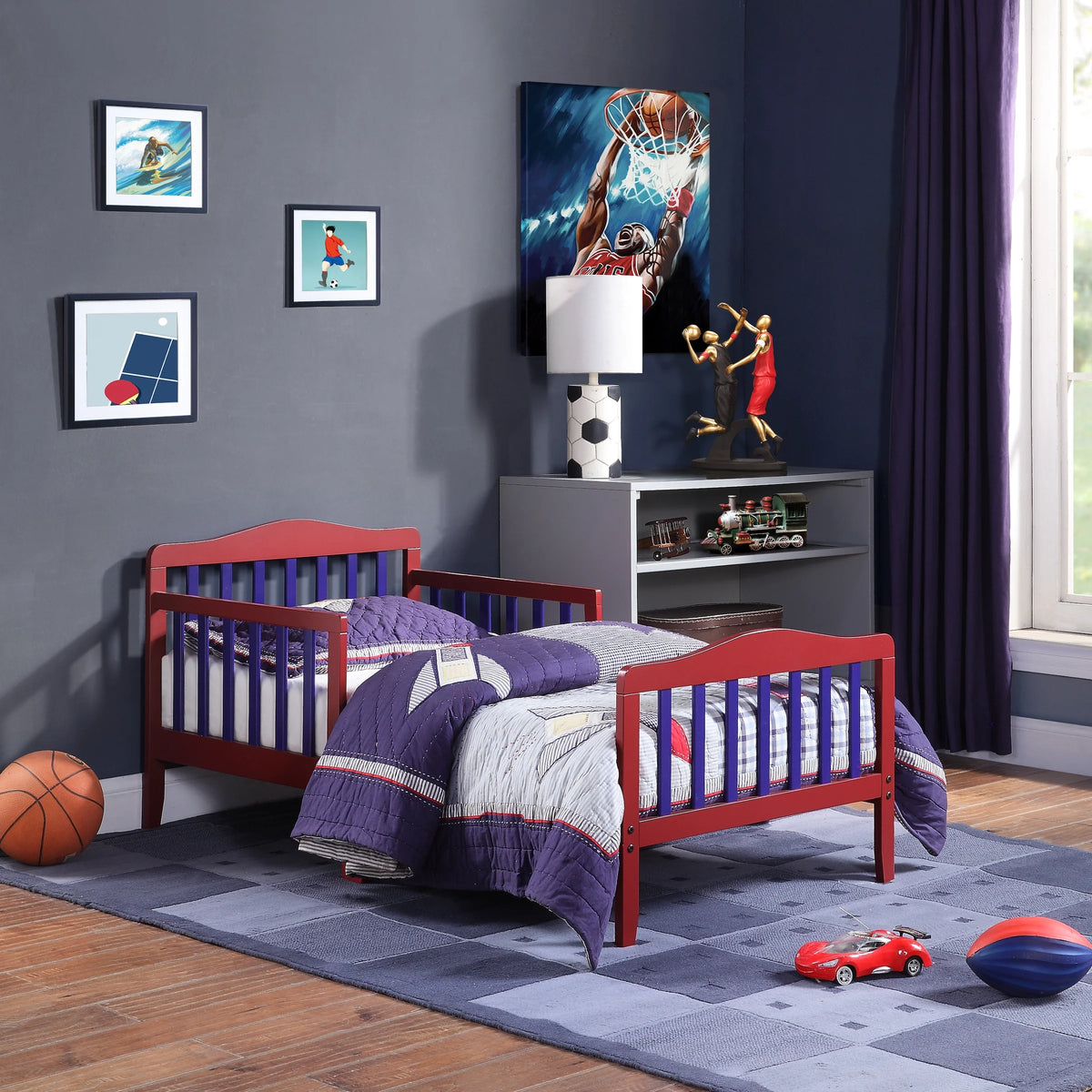 Olive & Opie Twain Toddler Bed, Red/Blue Finish