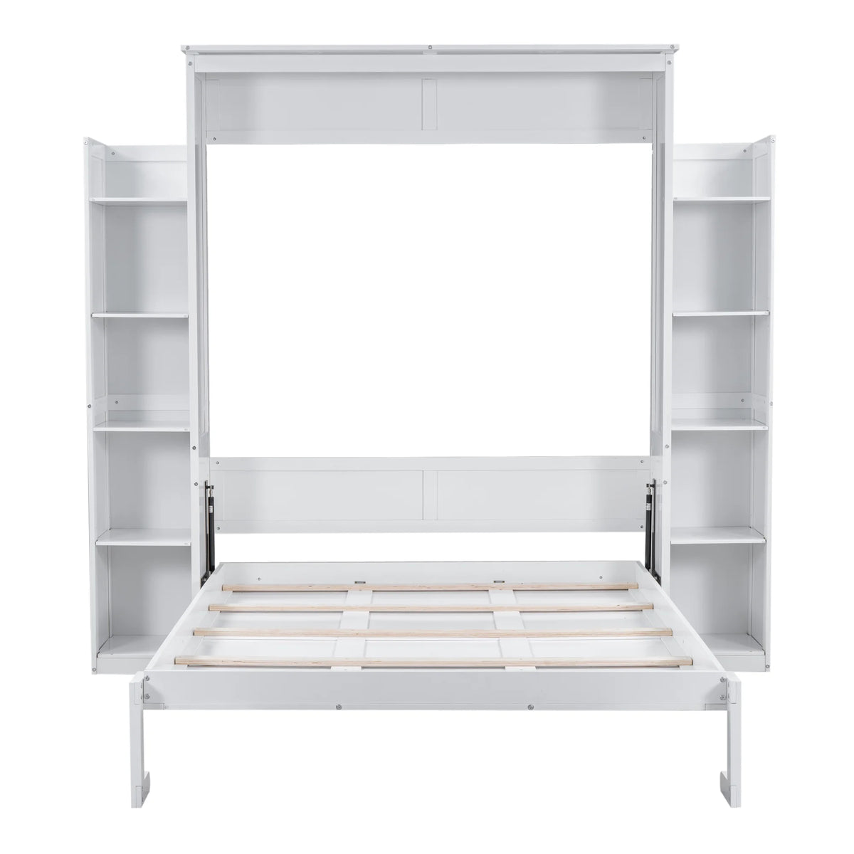 Harper & Bright Designs Full Size Murphy Bed with Shelves, Foldable Wall Bedframe w/Flexible Slats Support, Space-Saving Design, Can Be Folded Into Cabinet, White