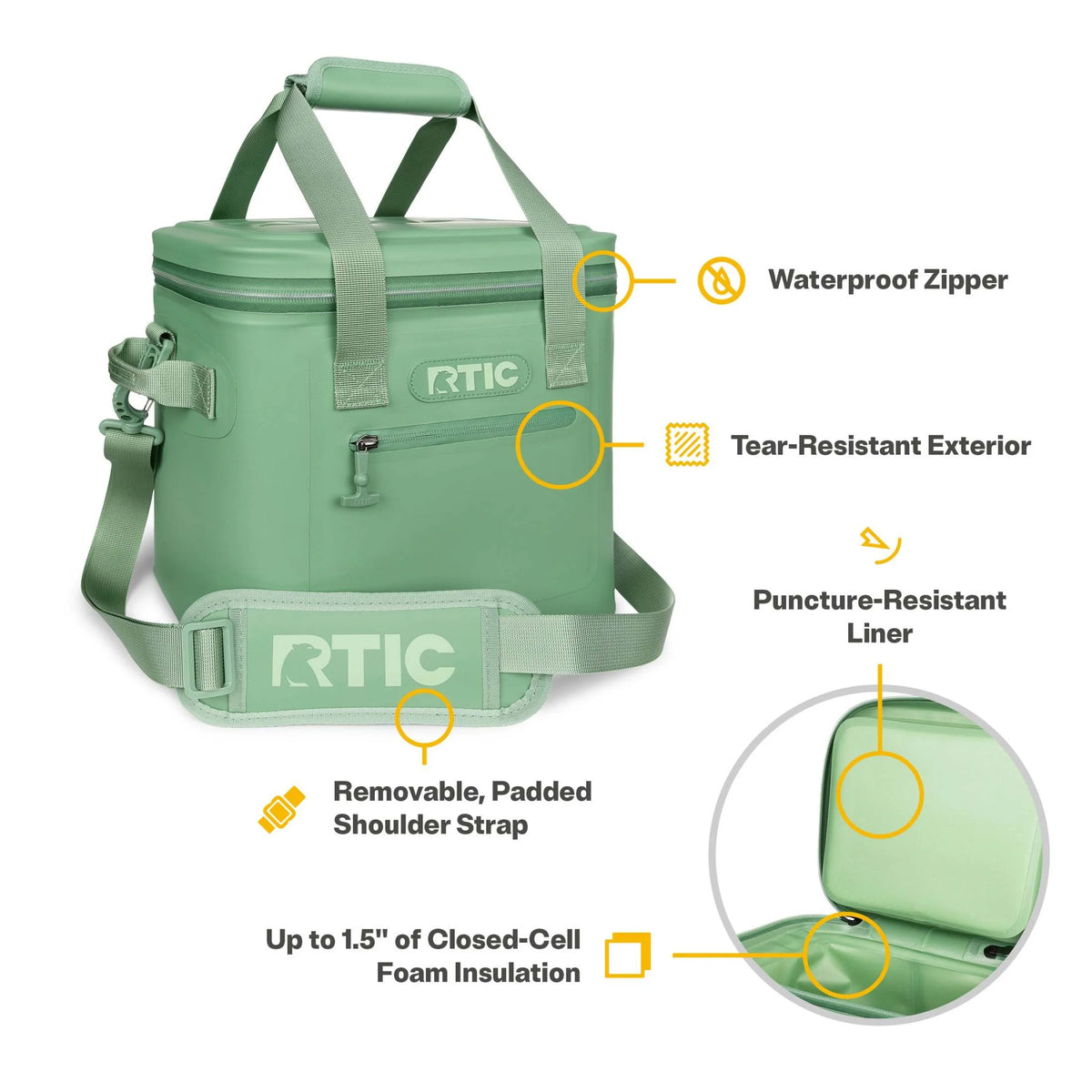 RTIC 12 Can Ultra-Tough Soft Cooler, 10 Qt, Leakproof, Waterproof Zipper,  Black