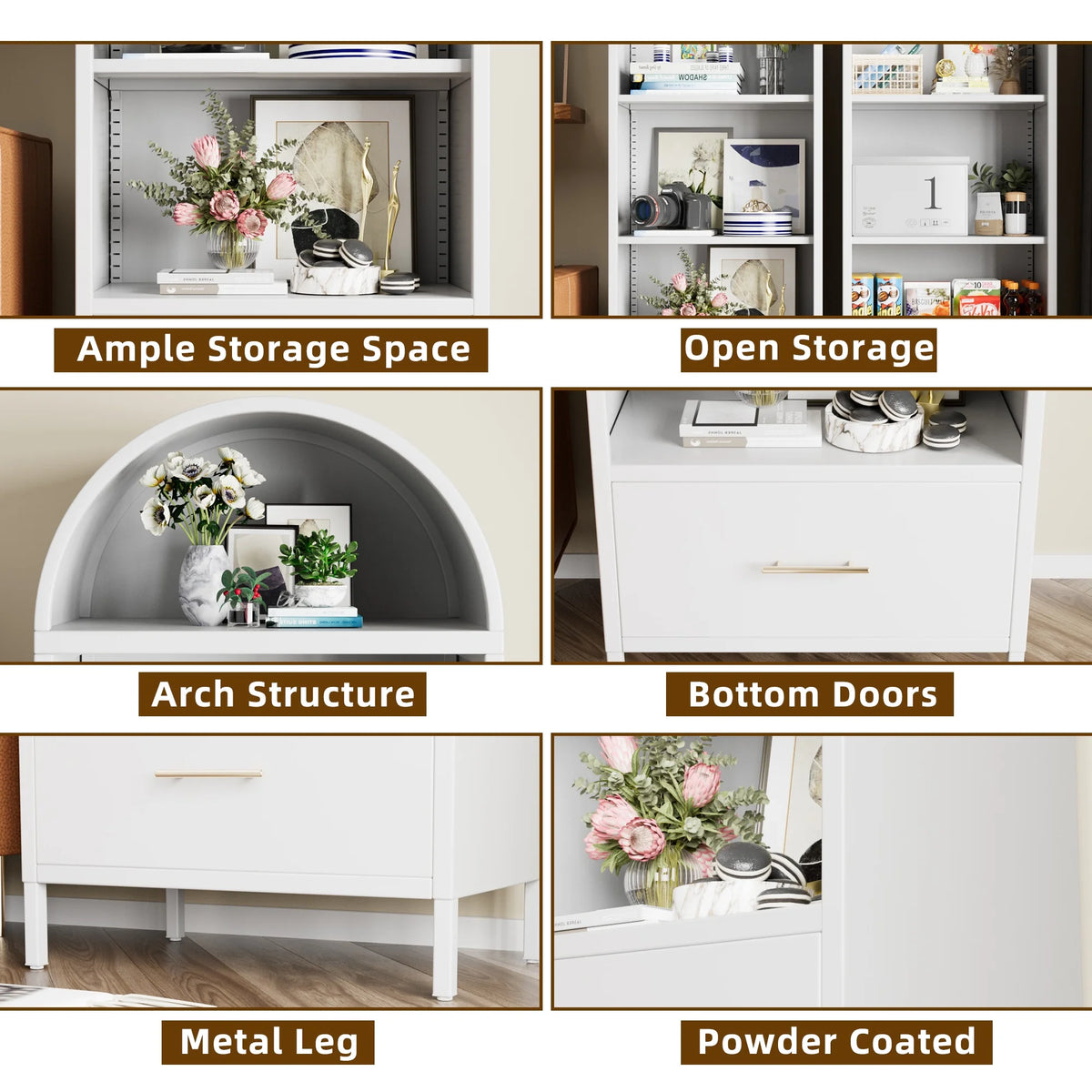 SUPEER Metal Arched Storage Display Cabinet with Glass Doors and Adjustable Shelves, Lockable Cabinet, Assembly Required, Black