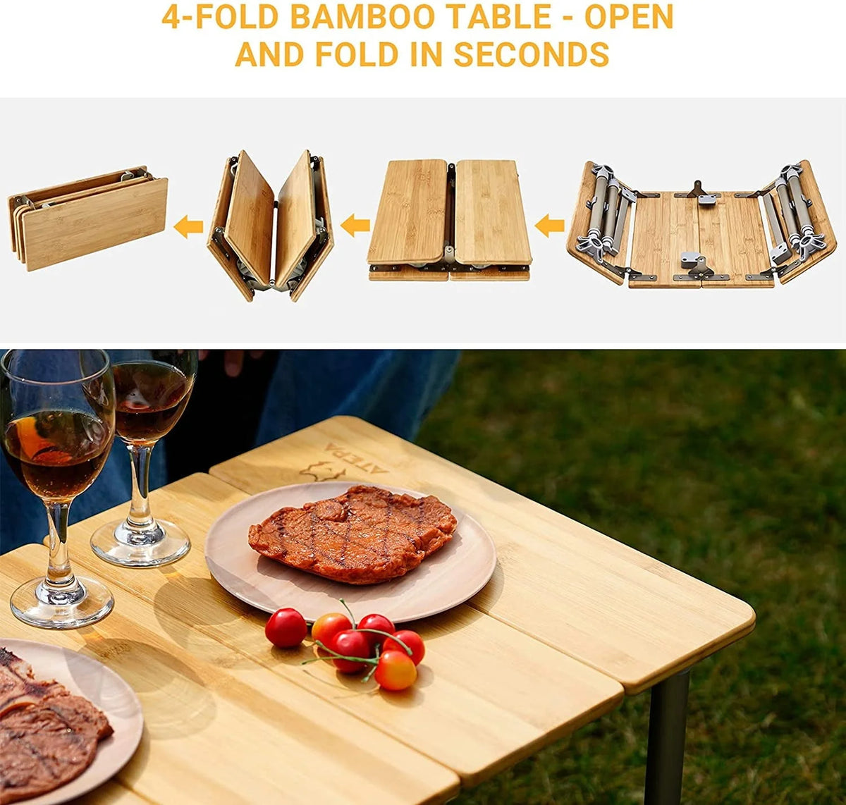 ATEPA Camping Folding Bamboo Table Portable Camp Outdoor Table with Carrying Bag, 23.6"*15.7"