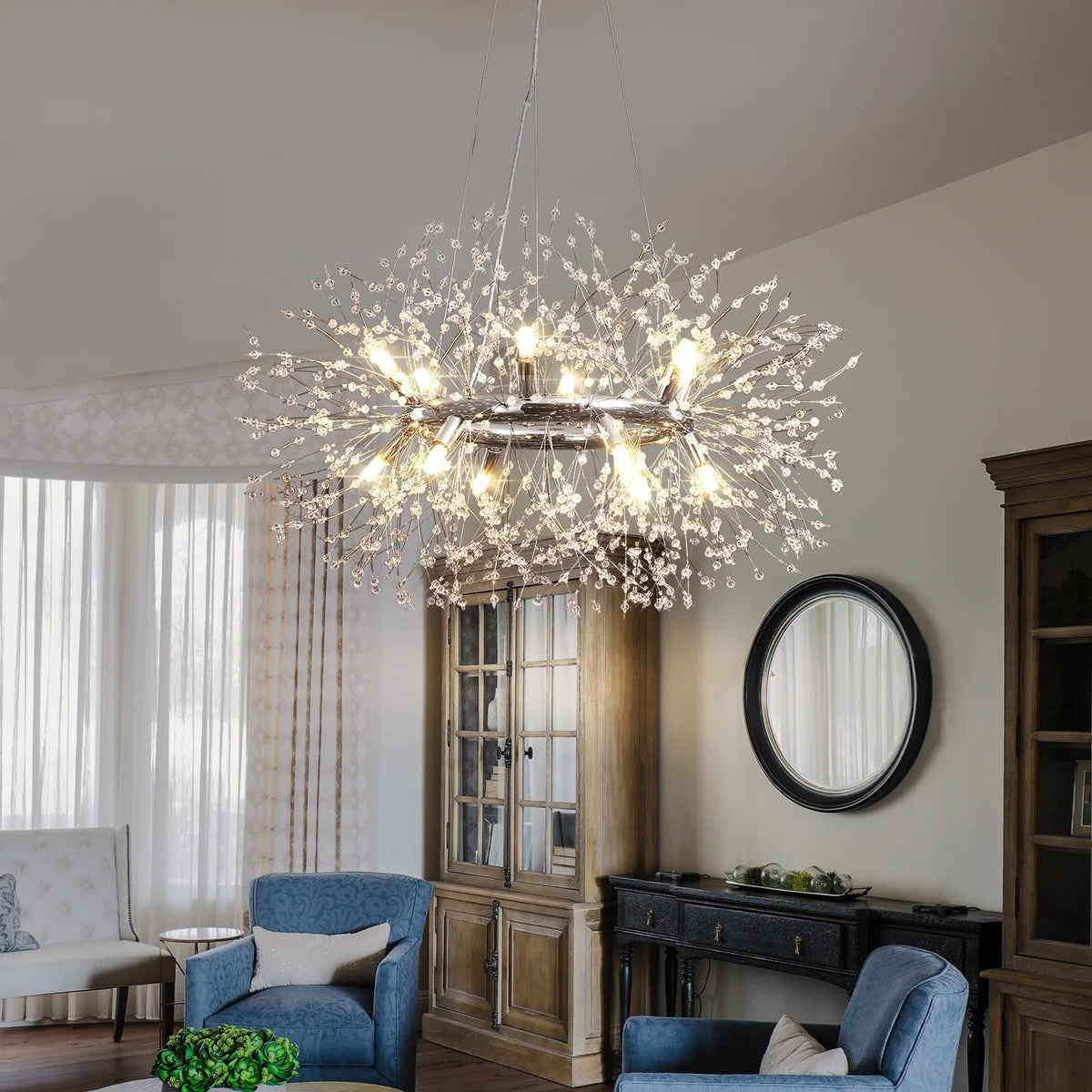 OYIPRO 12/20 - Light Modern Glam Sputnik Wagon Wheel Crystal Chandelier for Entryway, Living Room(Bulbs Included) Chrome 12 12-Light: 31" W x 12.6" H