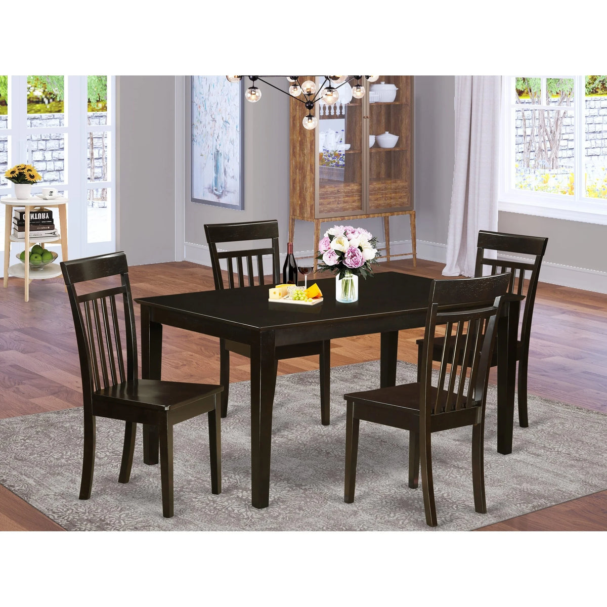 East West Furniture CAP5S-CAP-C 5 Piece Formal Dining Room Set- Dining Table Top and 4 Dining Room Chairs