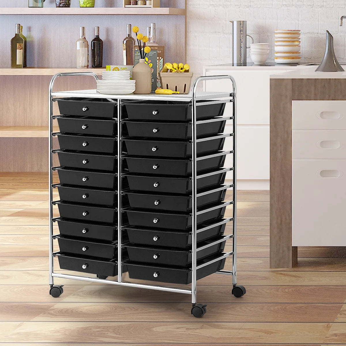 Costway 20 Drawer Rolling Storage Cart Tools Scrapbook Paper Office School Organizer Yellow