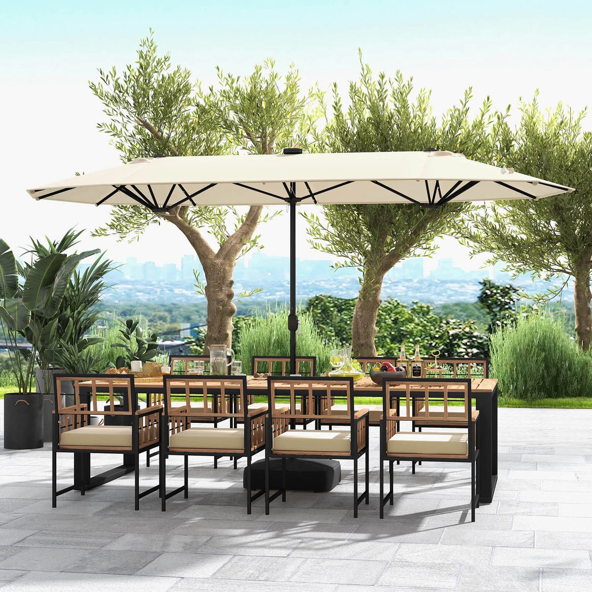 Costway 13ft Beige Rectangle Double-sided Patio Umbrella, Crank Lift