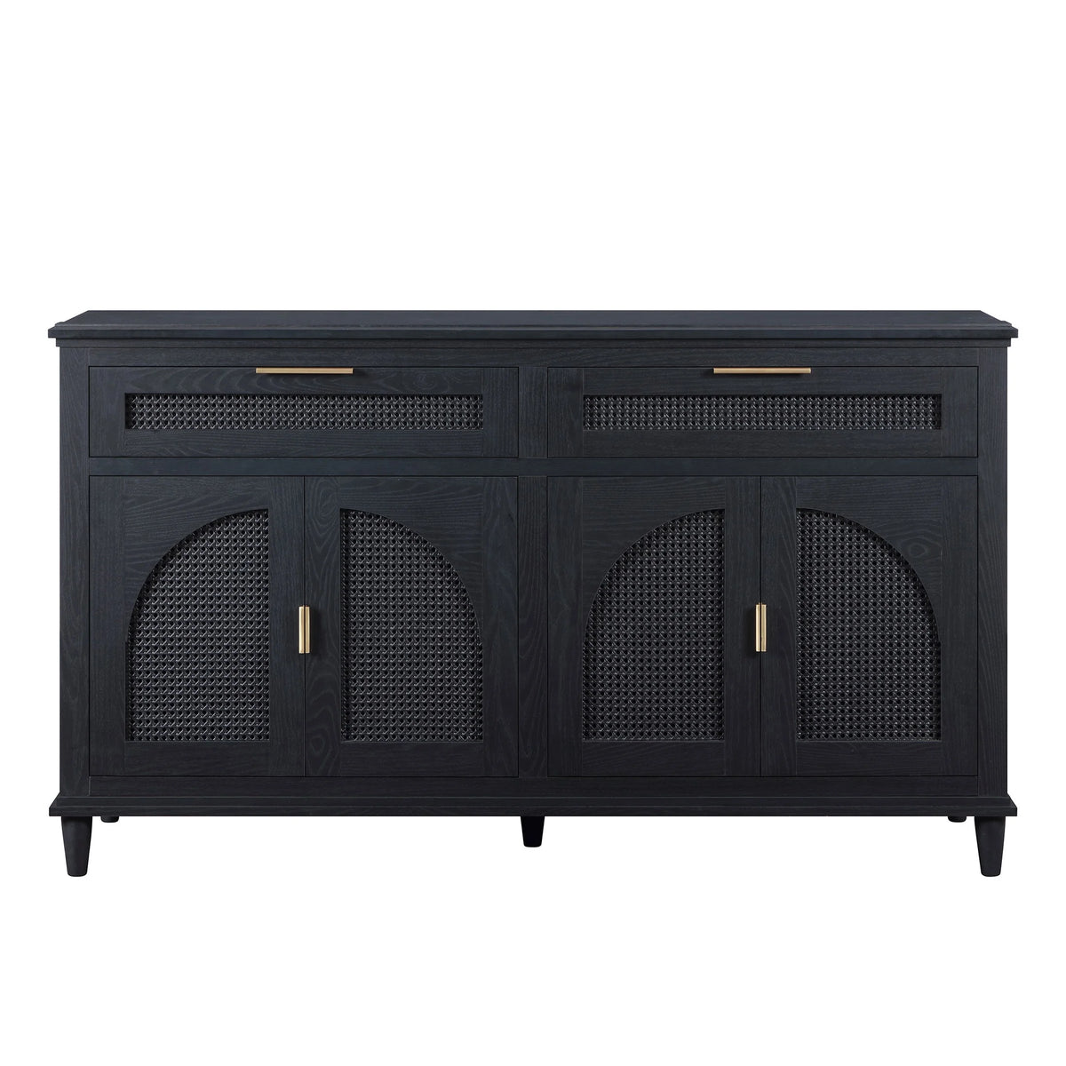 Beautiful Drew Rattan Media Console with Teched Away Drawer by Drew Barrymore, Warm Honey Finish