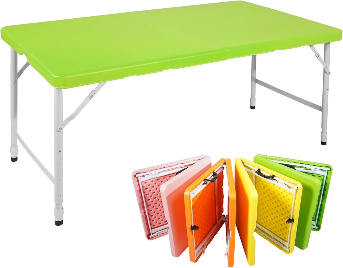 Folding Table with Carry Handle, Portable Fold-in-Half Plastic Table, Rectangle Foldable Table for Indoor