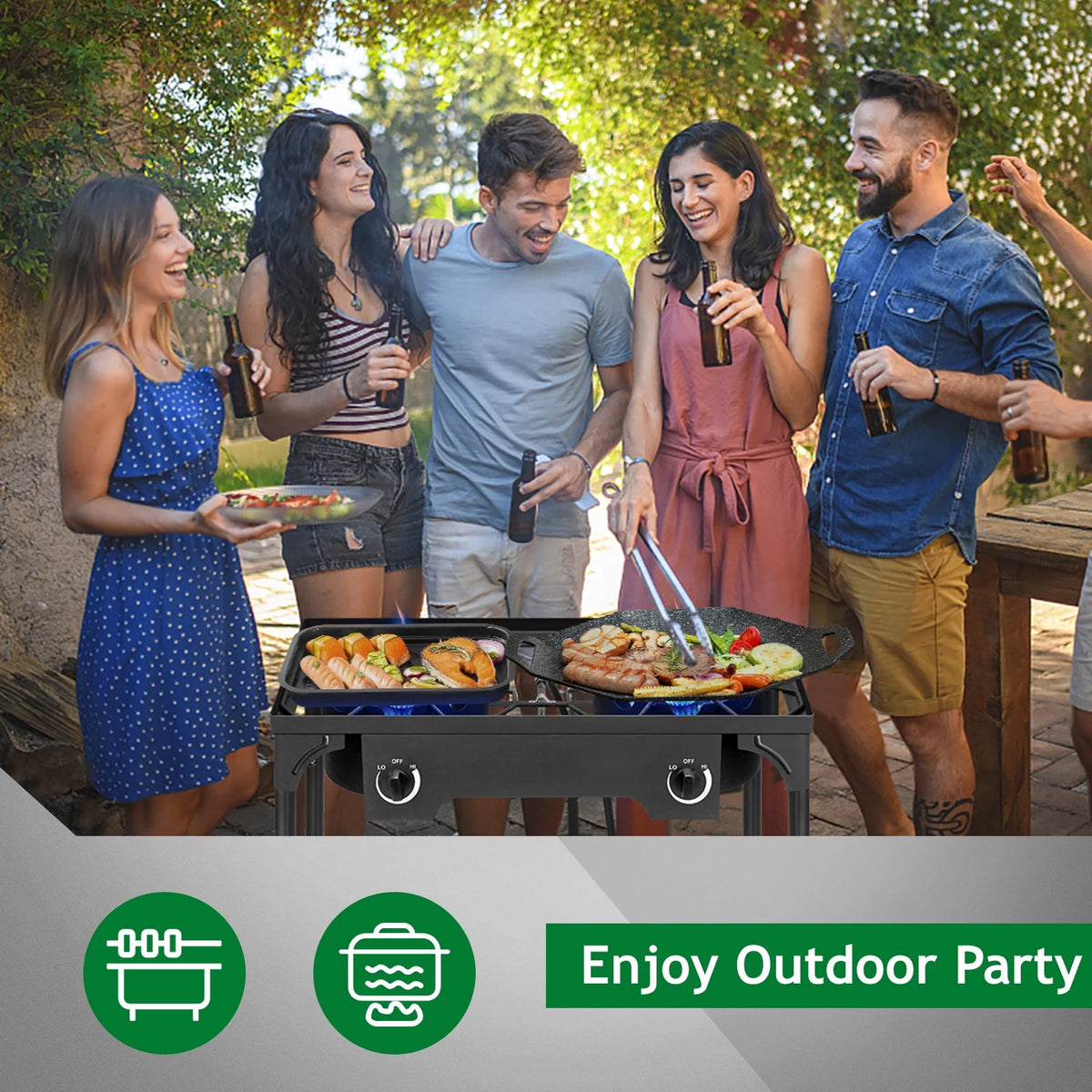 Ktaxon 2 Burner 150000 BTU Cooker Outdoor Camping Picnic Stove Stand BBQ Grill