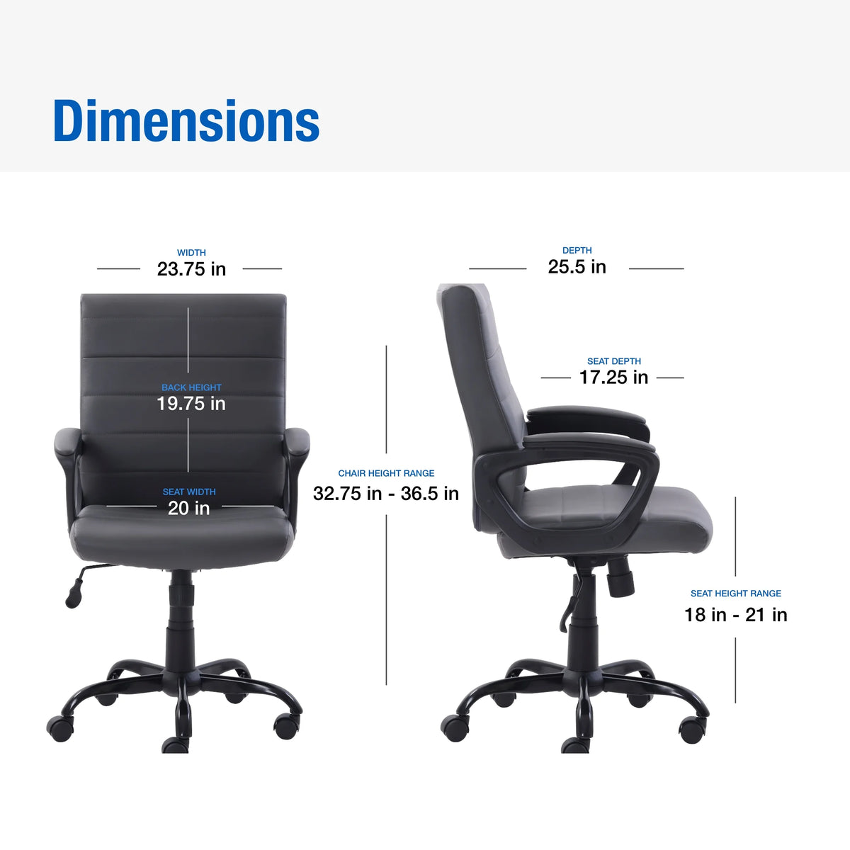 Mainstays Bonded Leather Mid-Back Manager's Office Chair, Gray, Adult