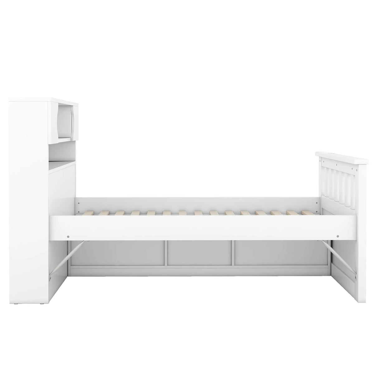 Euroco Wood Twin Size Platform Bed with Storage Headboard, Captain Bed with 4 Drawers, Bookcase and Cabinets, Gray