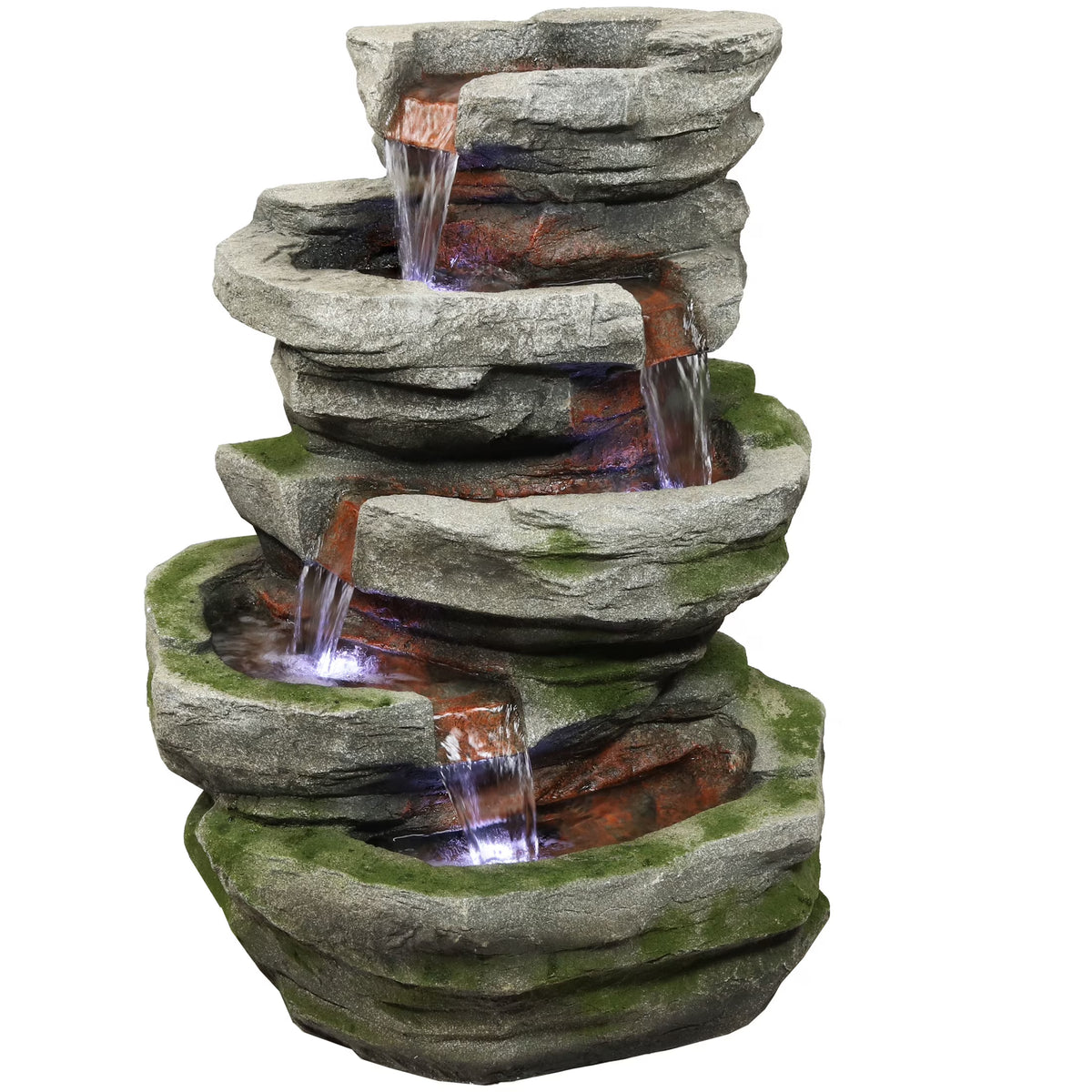 Sunnydaze Cobblestone Rock Polyresin Outdoor Water Fountain with Lights