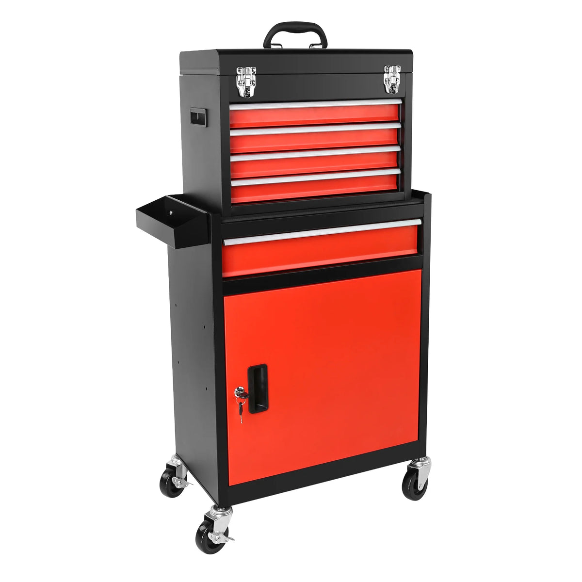 5-Drawer Rolling Tool Box, 2-IN-1 Hidden Multifunctional Tool Chest, Blue Tool Box on Wheels Storage Tool Organizer Cart, Hooks, Classification Box, Liner