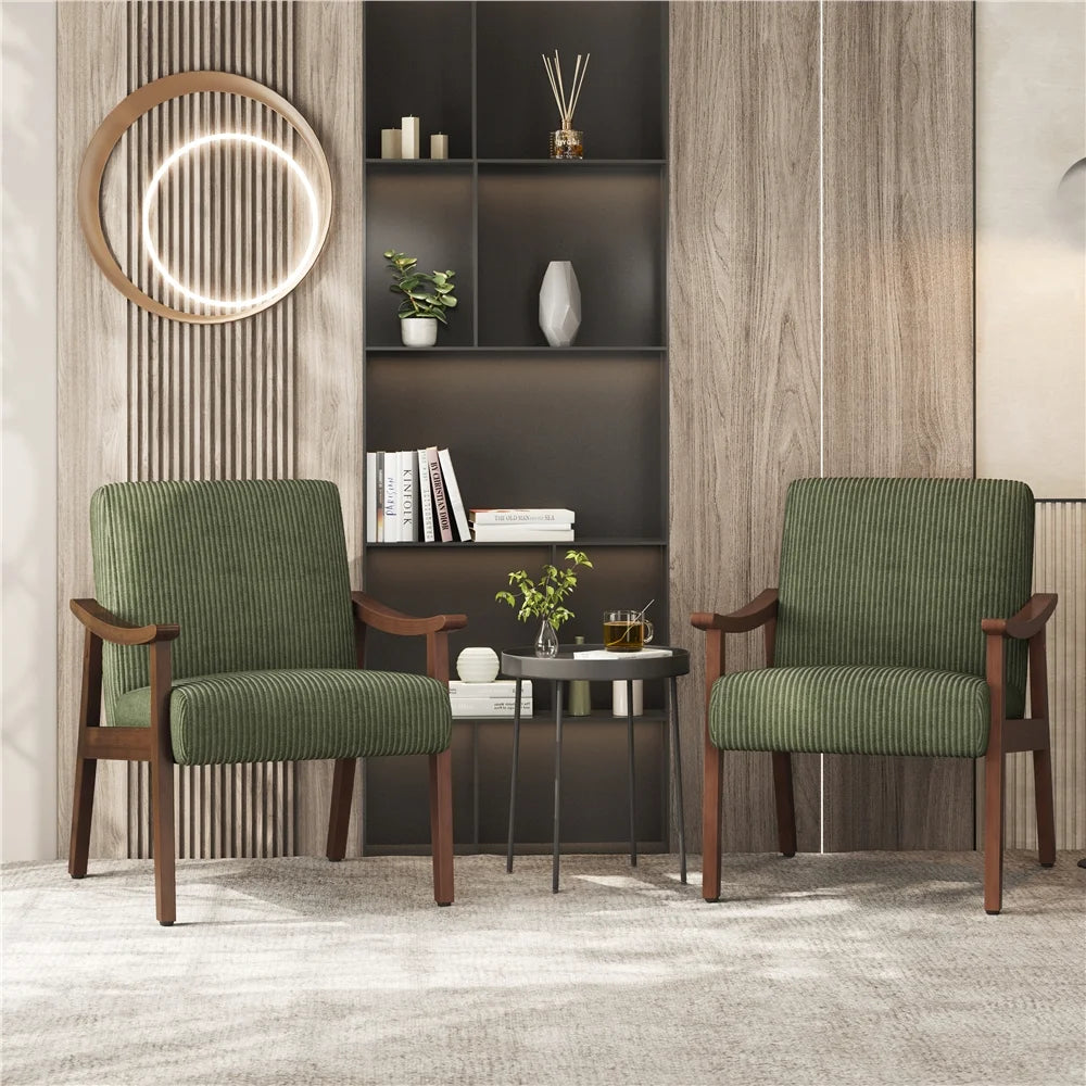Yaheetech Mid-Century Upholstered Faux Leather Armchair with Solid Wood Legs,Brown