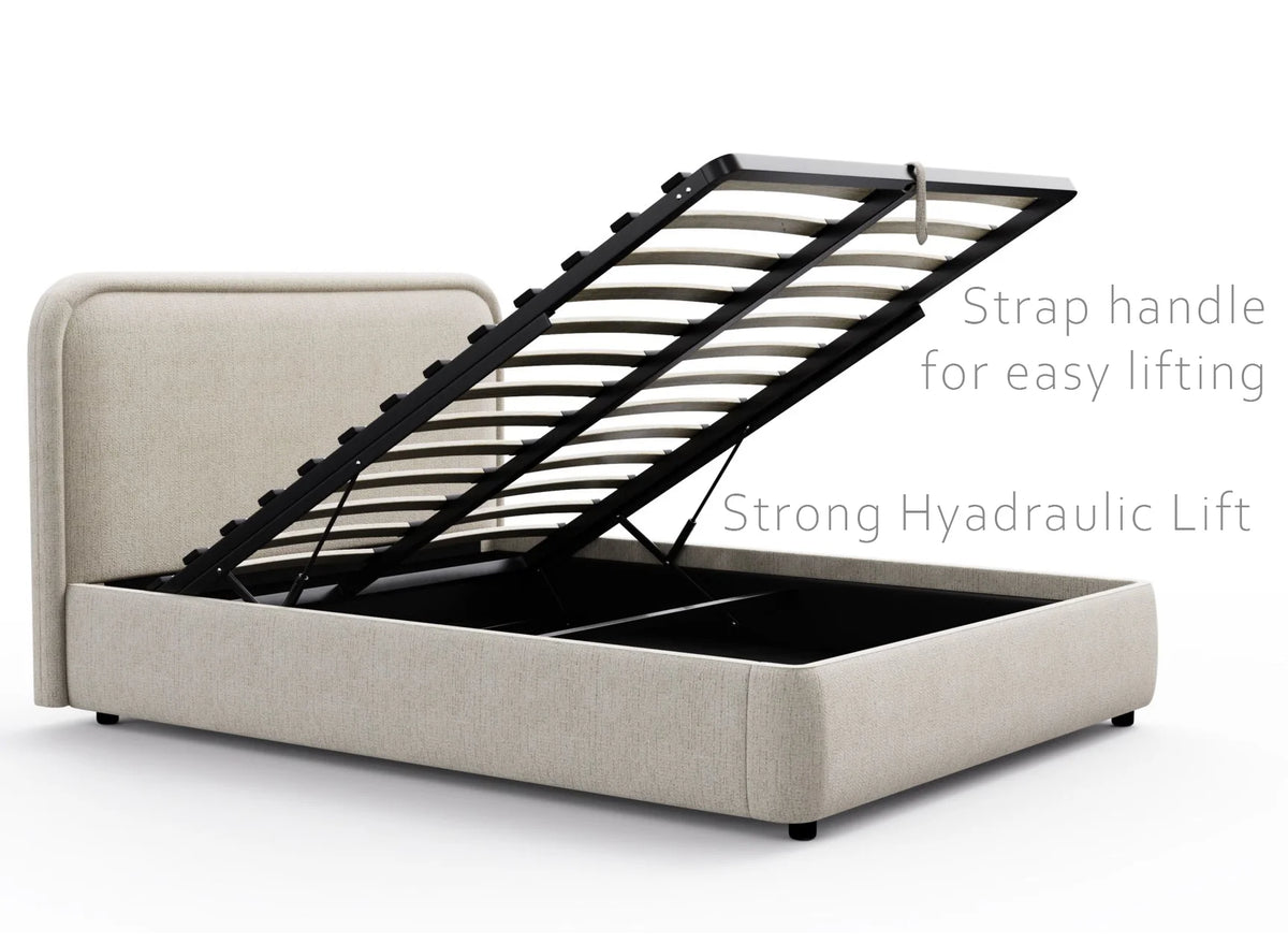 Modern Upholstered Platform Bed with Lift-Up Storage, Headboard, Wood Slats, Noise-Free