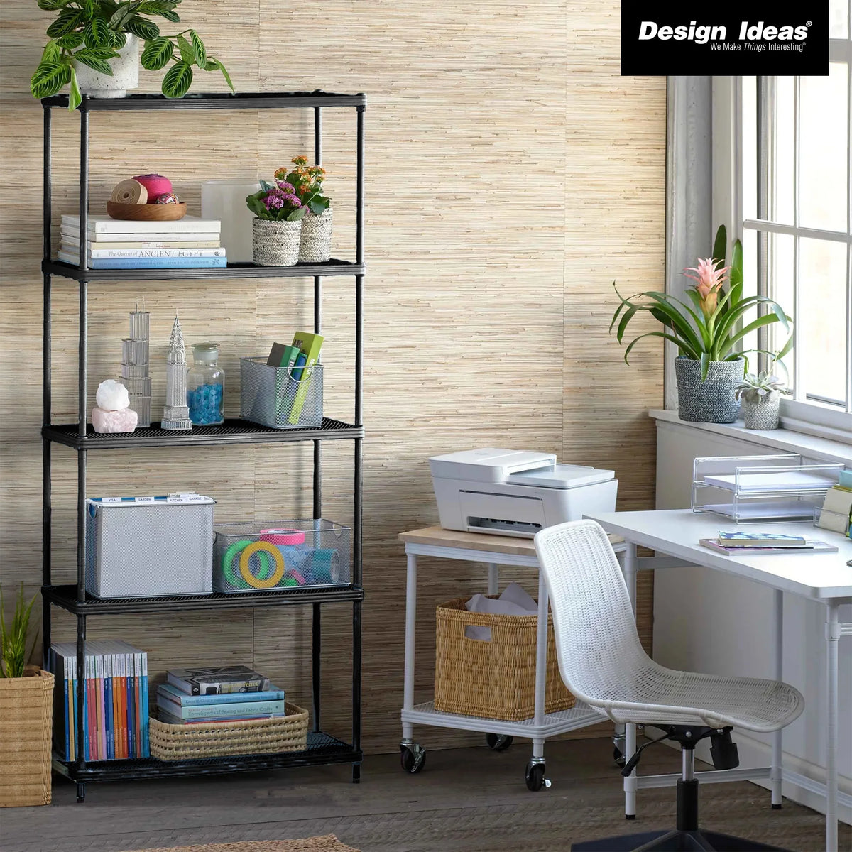 Design Ideas MeshWorks 5 Tier Steel Storage Shelving Unit Bookshelf, Green