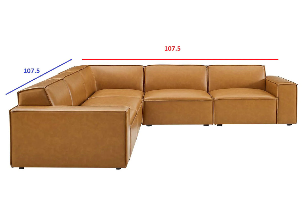 Modway Restore 5-Piece Vegan Leather Sectional Sofa in Tan