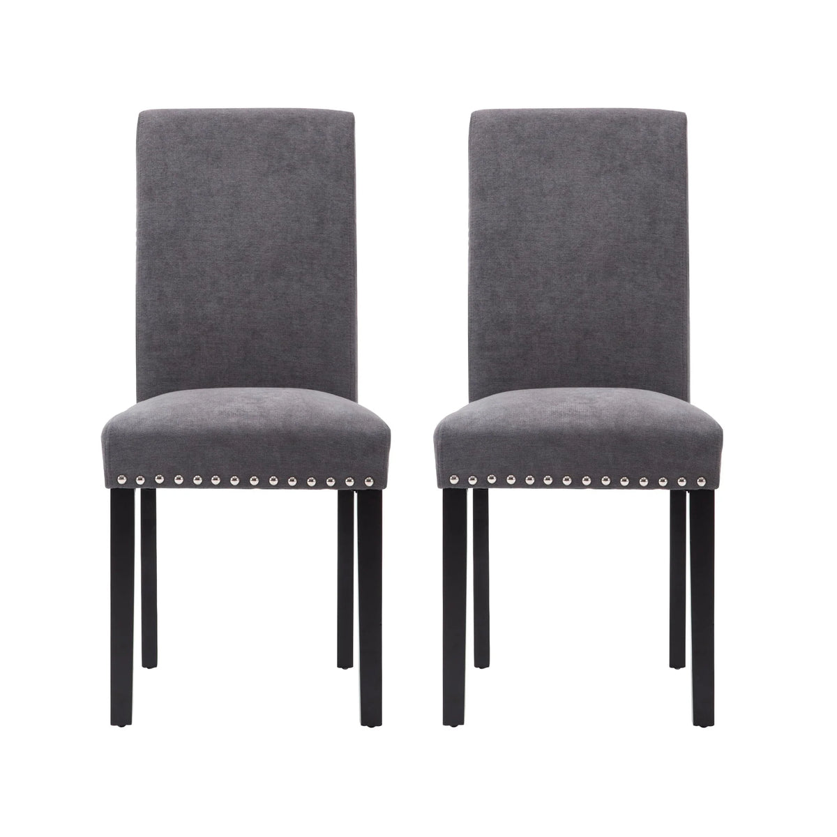 Fabric Upholstered Dining Chair with Silver Nailhead Trim in Gray, Set of 2