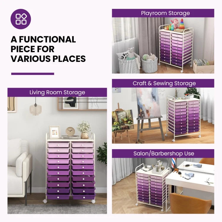 20 Drawers Rolling Storage Cart Studio Organizer