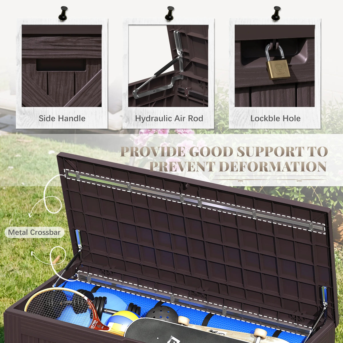 Devoko 120 Gallon Outdoor Patio Box Deck Plastic Resin Storage Box Backyard, Dark Grey