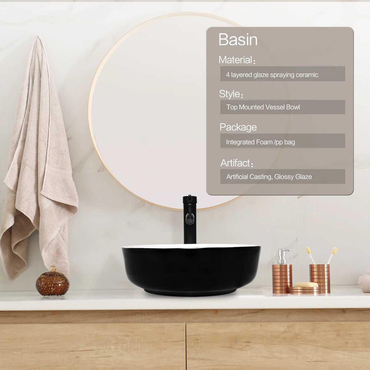 FULLWATT Bathroom Ceramic Sink Vanity Vessel Basin Porcelain Faucet Drain Combo Rectangle,White