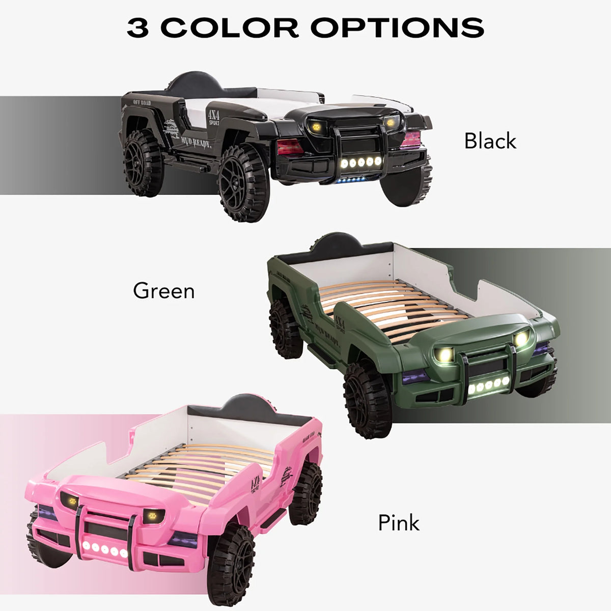 Furniture of America Terra Kids Plastic Twin SUV Bed with LED and Sound, Black