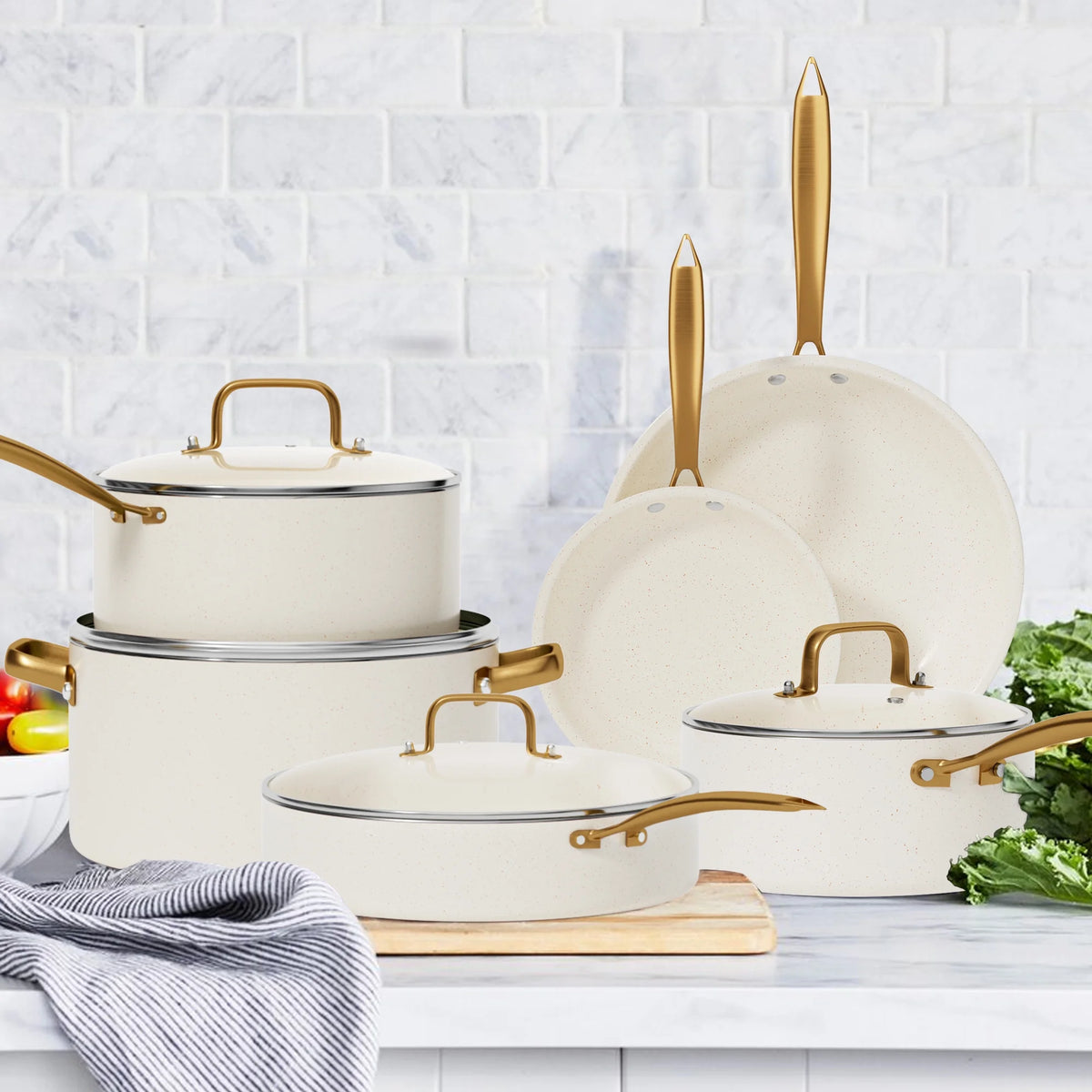 Caannasweis 15 Pieces Ceramic Cookware Sets, Nonstick Pots and Pans Lightweight Cookware Set with Cooking Utensils Set