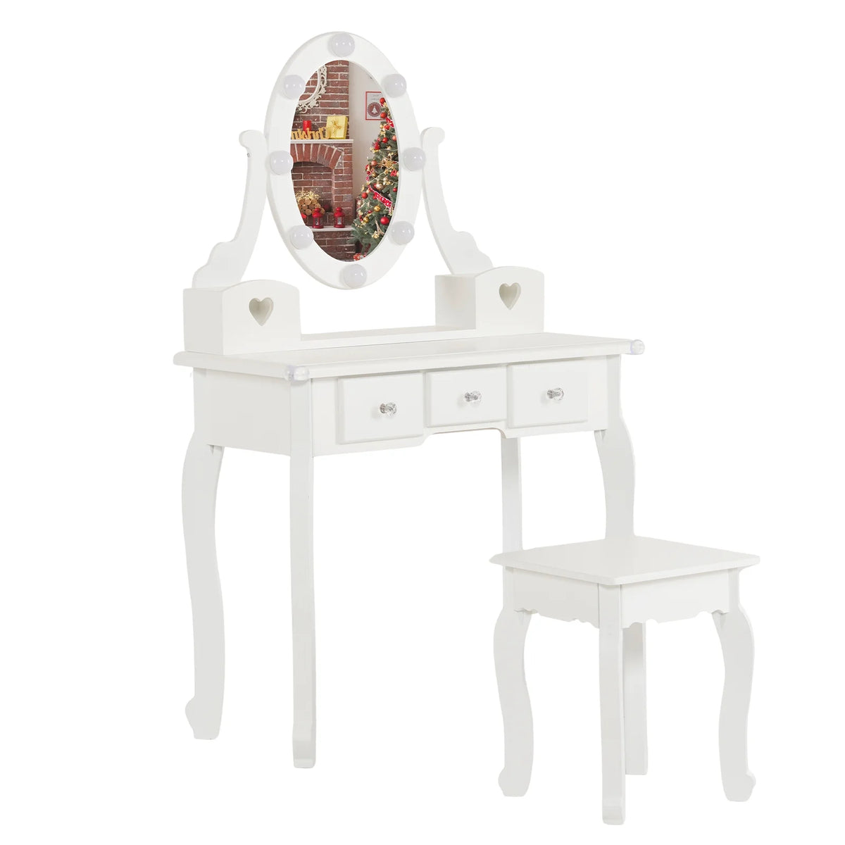 Zimtown Kids' Vanity Set with 3-Color LED Lighted Mirror Makeup Table with Matching Stool, Purple