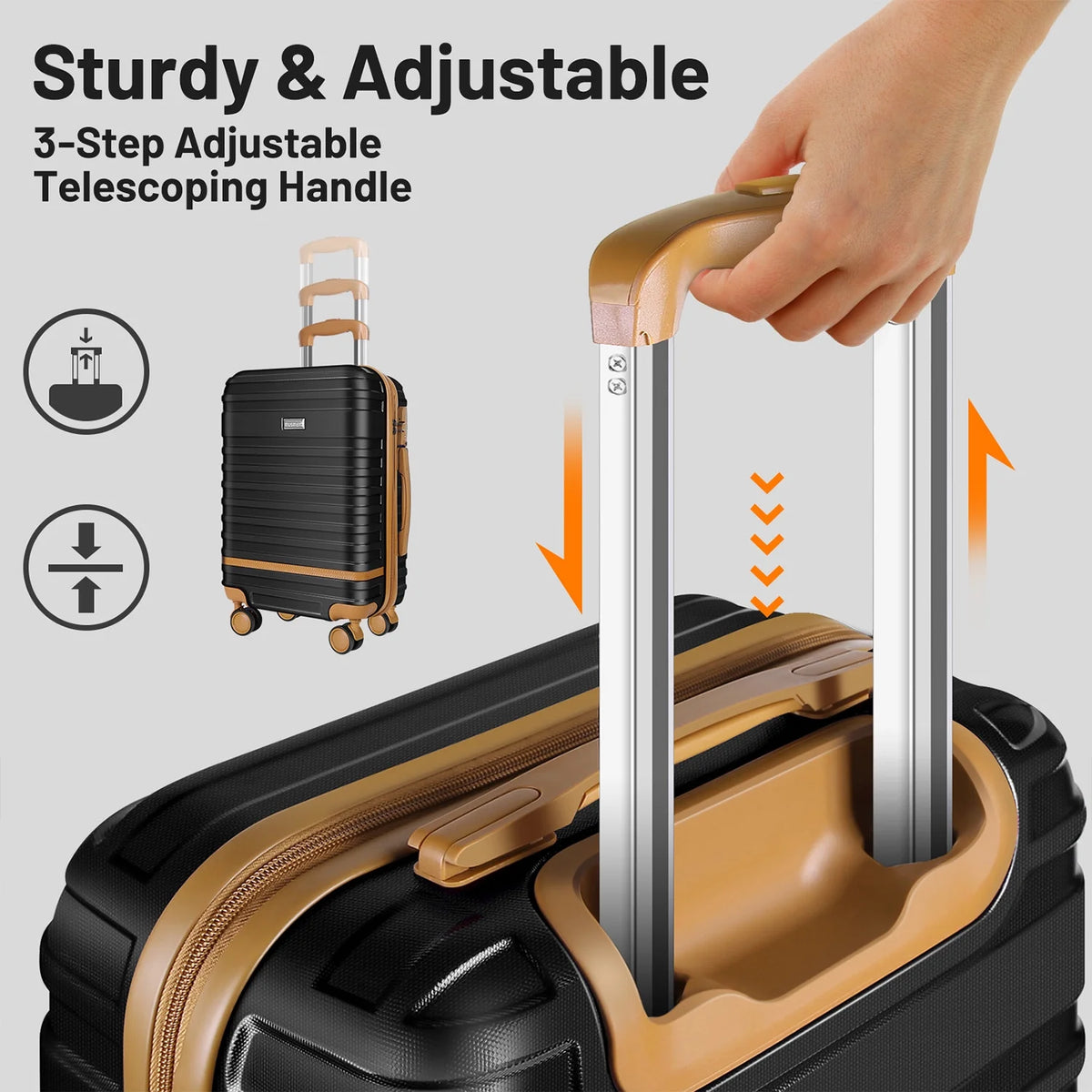 3 Piece Luggage Sets and Travel Duffel Bag, ABS Hardshell Hardside Checked Luggage with TSA Lock and Double Spinner Wheels Suitcase, Black