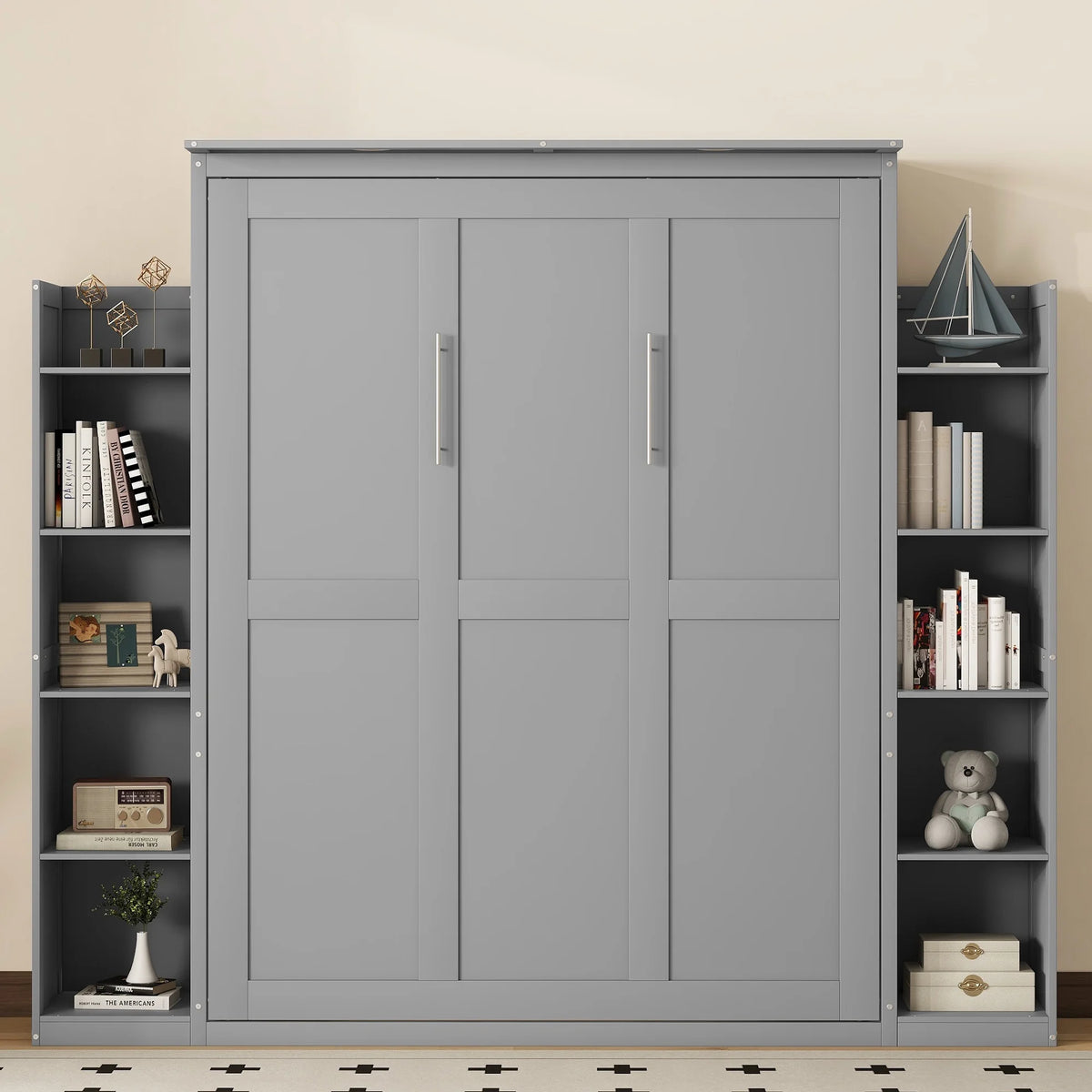 Harper & Bright Designs Full Size Murphy Bed with Shelves, Foldable Wall Bedframe w/Flexible Slats Support, Space-Saving Design, Can Be Folded Into Cabinet, White