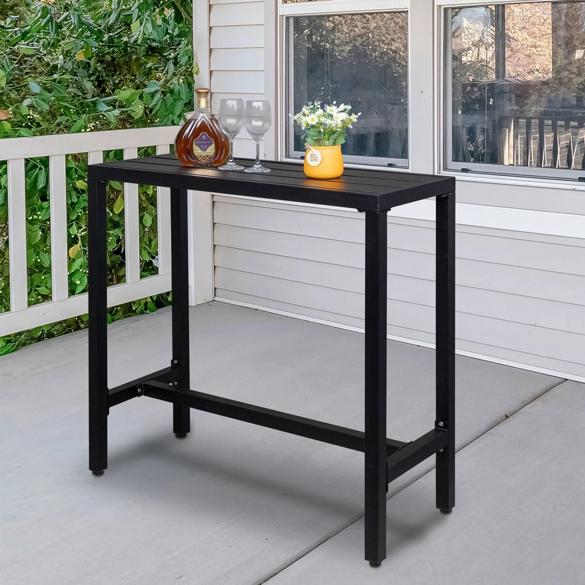UBesGoo Outdoor Iron Bar Table, 40'' Rectangle Patio Counter Height Console Table, Black