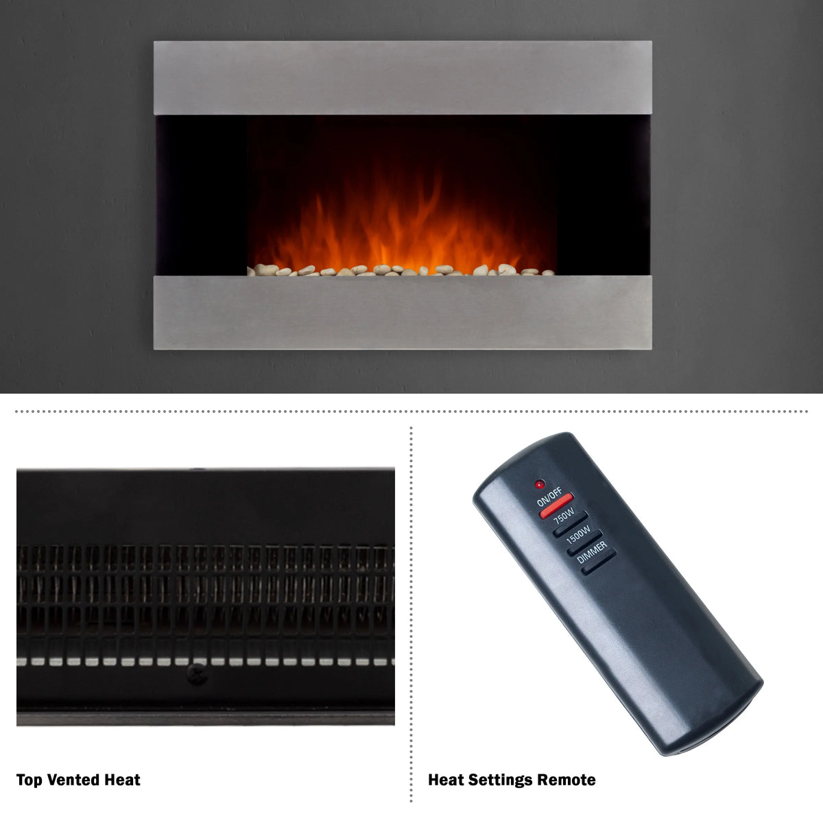 Northwest 36-inch Wall-Mount Electric Fireplace Heater with Orange Flame and Remote