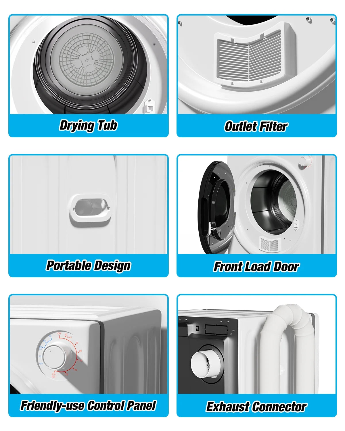 TABU Washer and Dryer Set, 17.6LBS Full Automatic Washing Machine & 8.8LBS Portable Dryer (Gray&White)