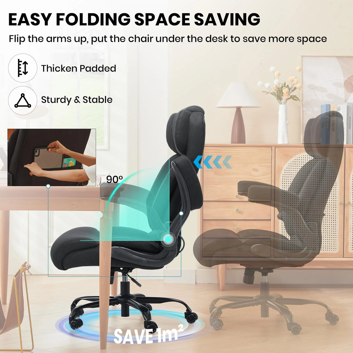 Ninecer 500lbs Big and Tall Office Chair with Inflatable Lumbar Support, Ergonomic Executive Desk Chair with Extra Wide Seat, Adjustable Height Computer Chair, Heavy Duty Leather Office Chair, Black