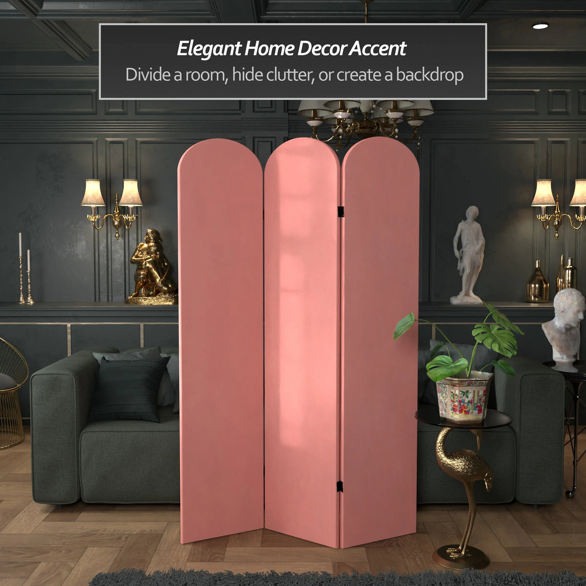 6 ft. Classic Arch Velvet Room Divider Lilac 3 Panel