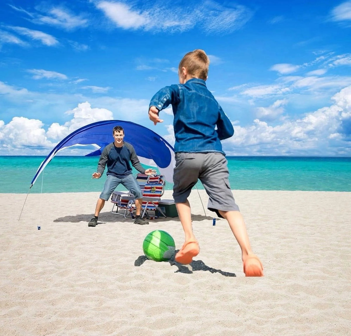 Portable Beach Shade Tent Wind Driven Lightweight 2.43 lbs for 2-3 People Blue