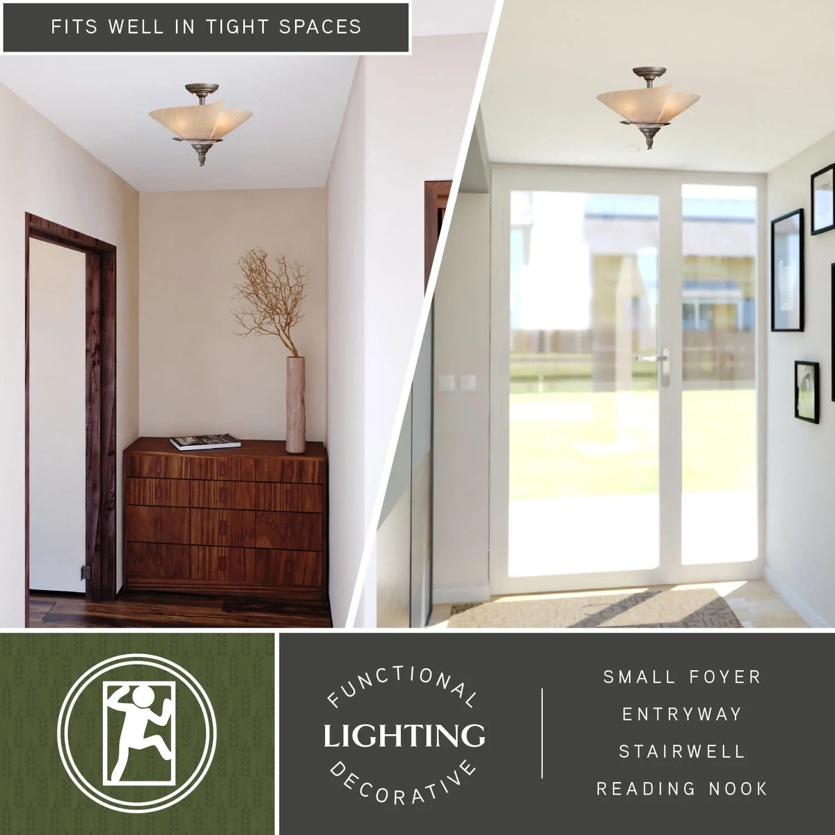Capri 15-in W Bronze Rustic Vine Semi Flush Mount Ceiling Light