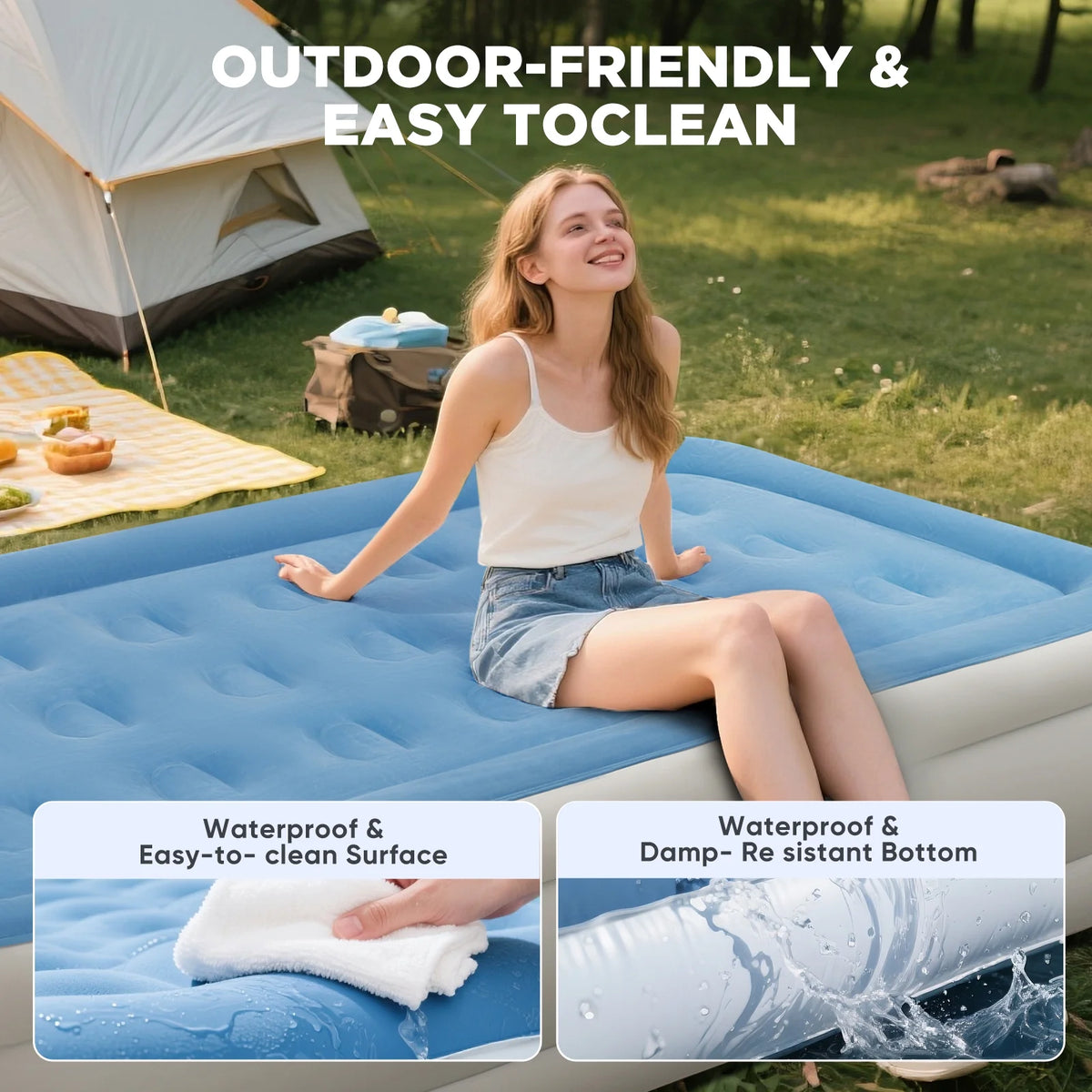 EGGORY King Size Air Mattress with Built-in Pump Inflatable Air Beds, Puncture-Resistant for Camping & Trip & Home