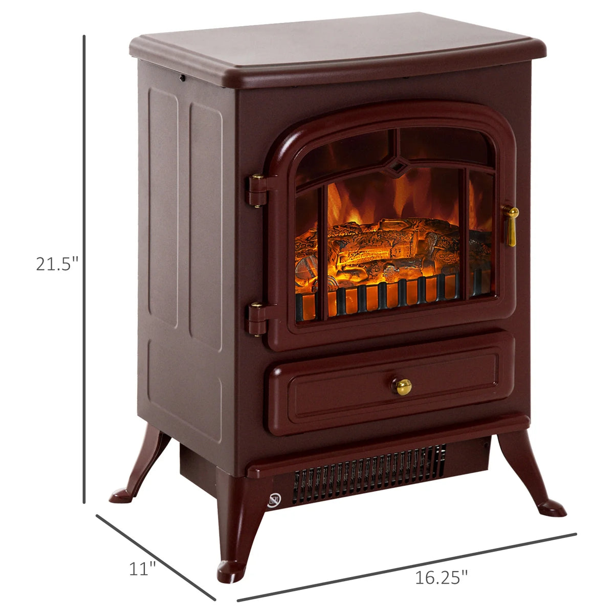 HOMCOM Electric Fireplace Heater, Fireplace Stove with Realistic LED Flames and Logs, and Overheating Protection, 725W/1450W, Red
