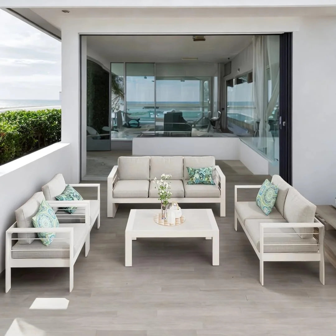 CozyHom 5 Pcs Outdoor Patio Aluminum Furniture Sofa Sets, Outside Patio Conversation Couch Sets With Table&Cushions for Garden Porch, Gray