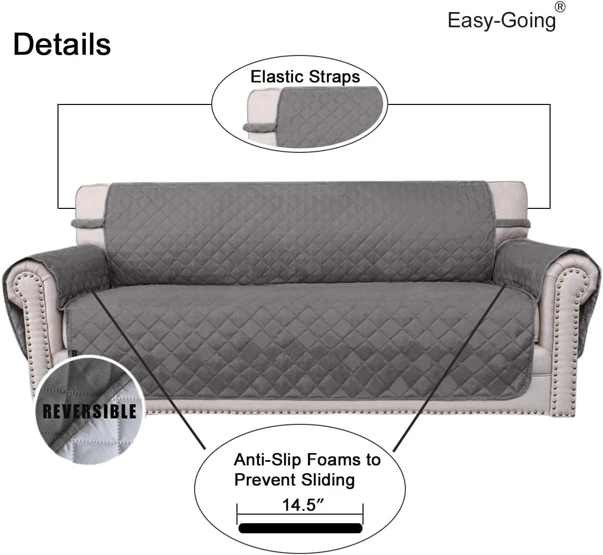 Easy-Going Reversible Sofa Slipcover Water Resistant Couch Cover, Chair Size, Gray/Light Gray