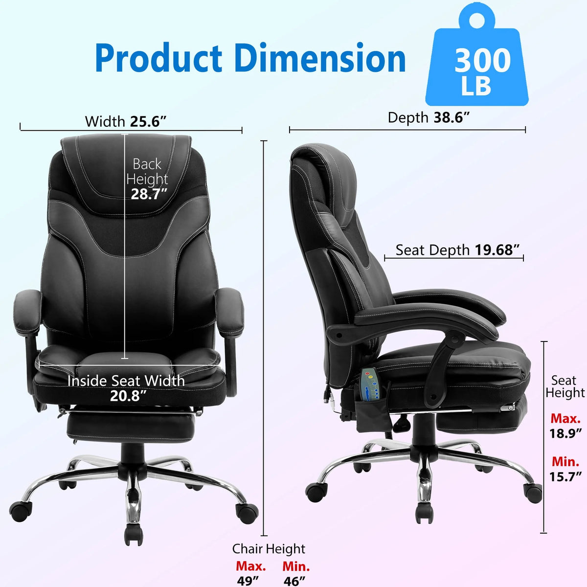 Massage Office Chair, Reclining Office Chair with Footrest, Ergonomic Office Chair with Lumbar Support, High Back Executive Office Chair, Height and Armrest Adjustable, 300lb Capacity
