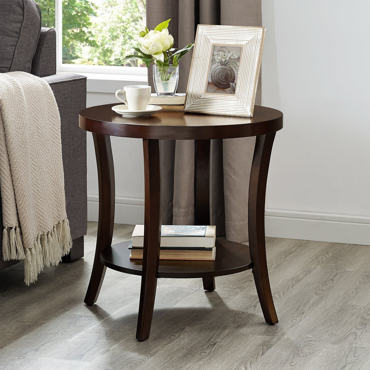Roundhill Furniture Perth Round End Table with Shelf